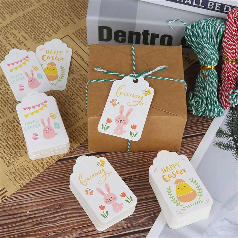 

50PCS 50PCS Package Tag DIY Craft Party Supplies Kids Gift Labels Easter Rabbit Kraft Paper Tags With Rope