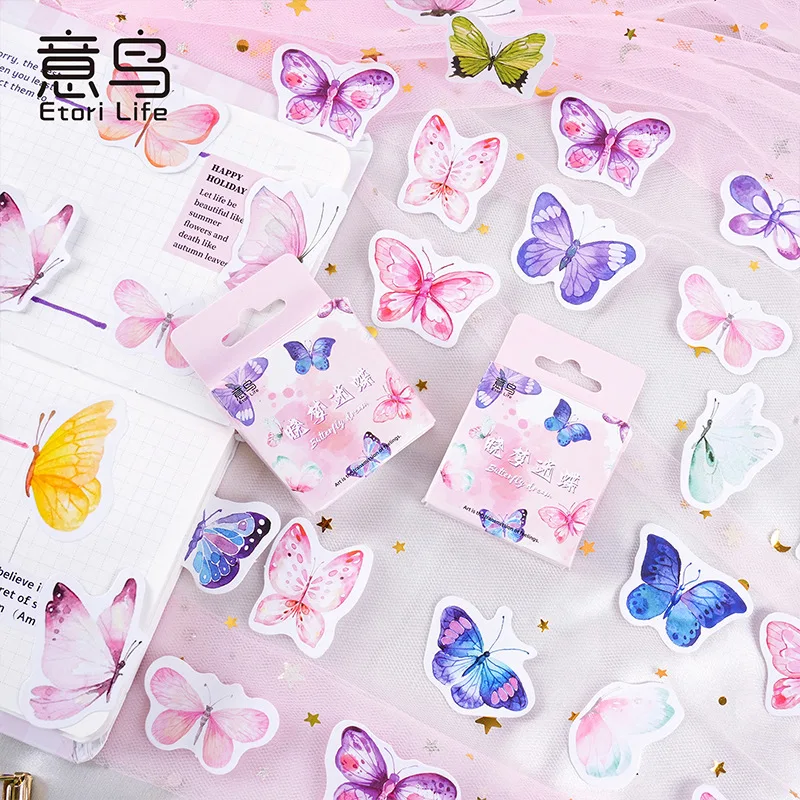 

46pcs/box Sticker Butterfly Cute Creative Hand account Decorative Material Special-shaped Sealing Stickers Student Stationery