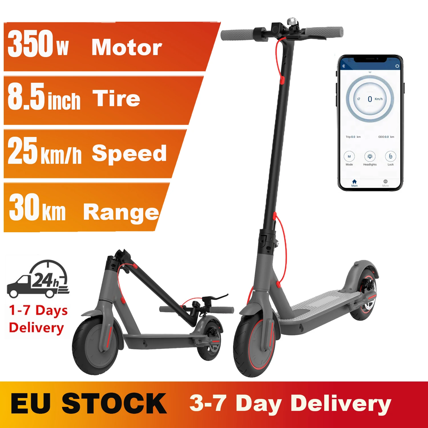 

EU Stock Electric Scooter 350W 7.5ah 25km/h Smart Scooter for Adults&Teens 8.5 inch Mini Ultra-light Folding Scooter with APP