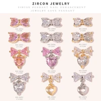 3pcslot love bow pink pendant art nail rhinestones gems glitter charm gold silver tie manicure decoration accessories