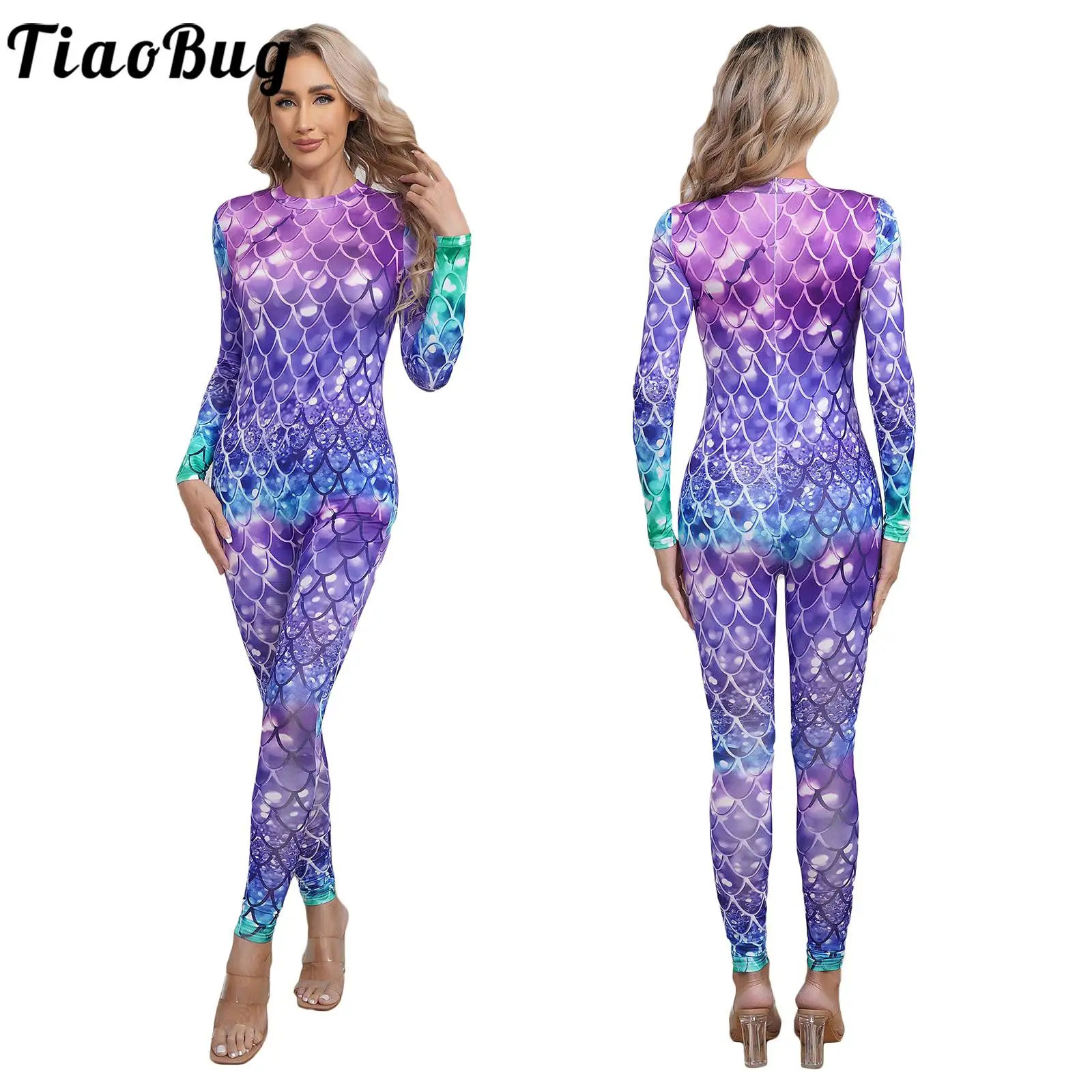 Женский костюм русалки комбинезон с длинными рукавами купальник блестящая рыбья