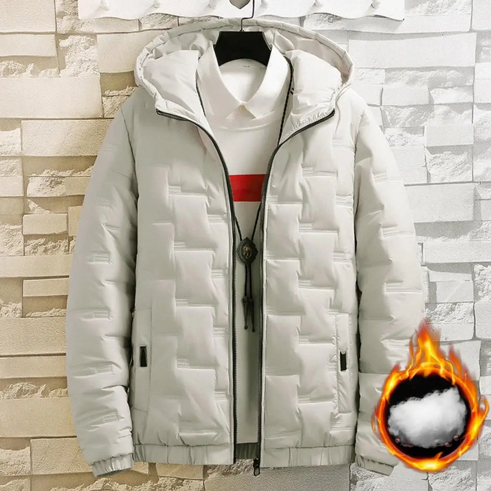 Stylish Men Windbreaker Cotton Padded Cozy Thicken Hood Coat Outerwear  Winter Men Jacket for Daily Wear