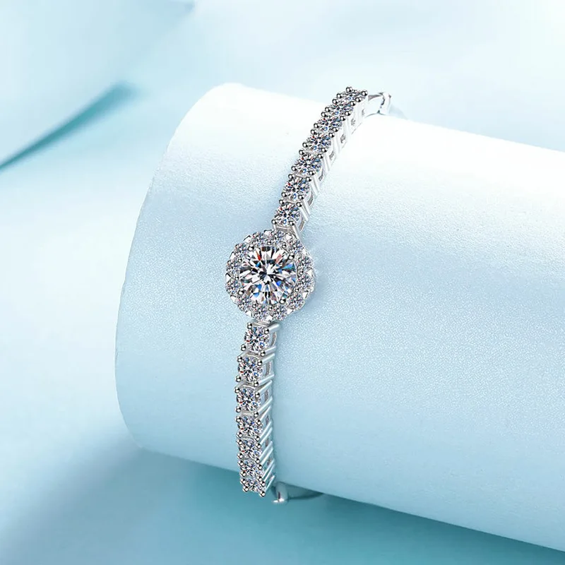 Женские браслеты из муассанита 2 4 карата D элегантные блестящей платины PT950