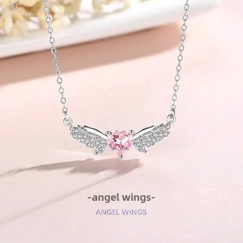 S999 чистое серебро Крыло ангела цирконий сердце ожерелье женский стиль 2024 новая