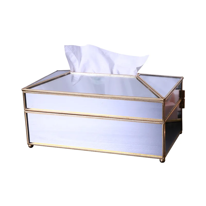 

European Creative Glass Tissue Box Plating Household Storage Household Waterproof Mirror Tissue Box Kitchen Boxes for Decoration