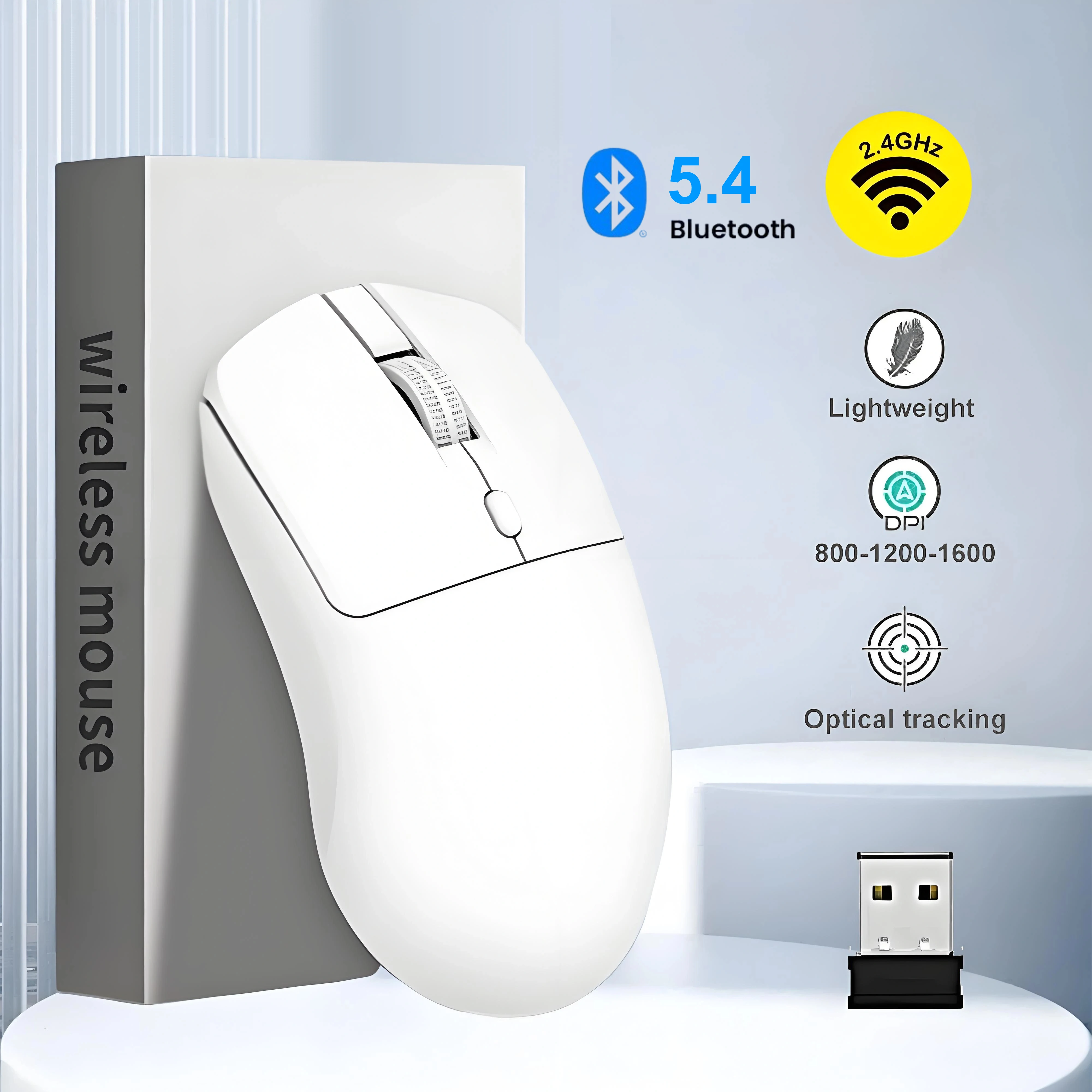 2.4G Wireless Mouse Bluetooth 5.4 Gaming Mouse Ergonomic Mice 800-1200-1600 DPI Mouse Rechargeable Office Mice for PC Laptop