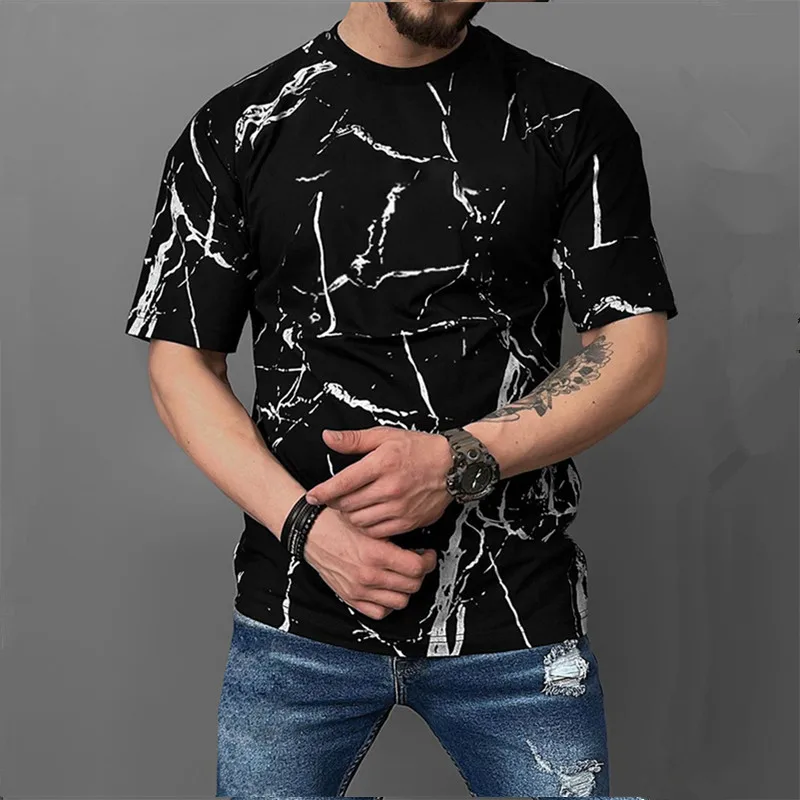 

Summer New Men Oversized Short Sleeve Mesh Tshirt Mens Black O Collared Loose Striped Print Quick Dry T Shirts Poleras De Hombre