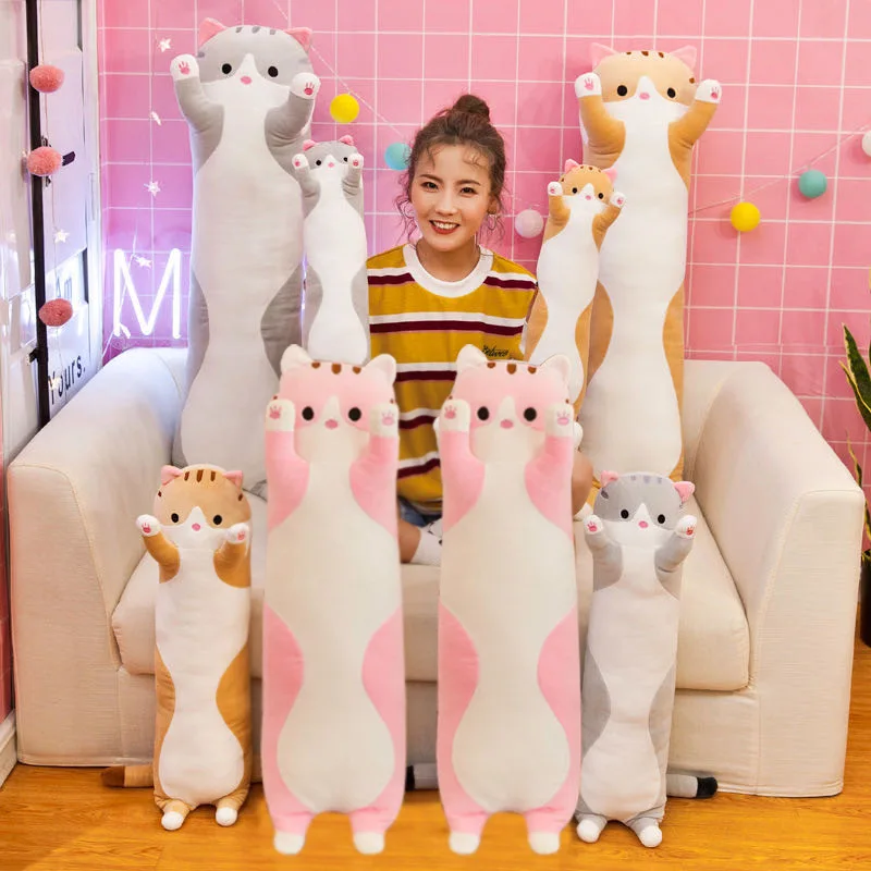 

Amazon New 130cm Cute Soft Long Cat Pillow Plush Toys Office Nap Pillow Bed Sleep Pillow Home Decor Gift Doll for Kids Girl
