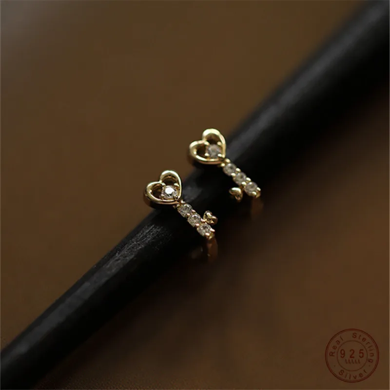 

Korea Cute Small Micro Set Zircon Key Earrings for Women 925 Sterling Silver Plated 14K Gold Jewelry