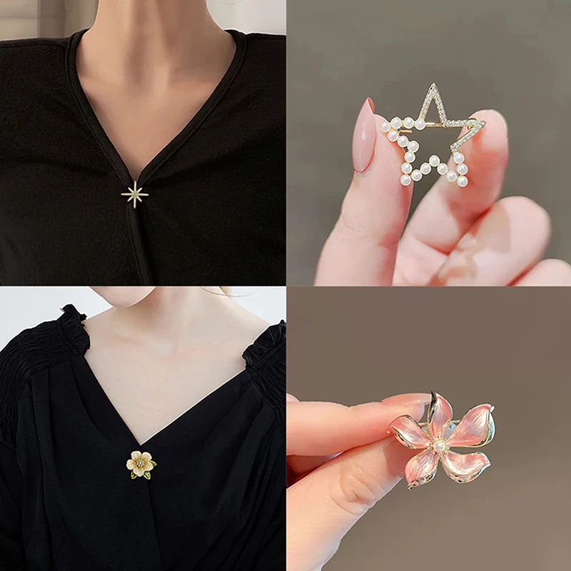 

Fashion Brooch Flower Star Brooches for Women Metal Anti-glare Lapel Pin Fixed Clothes Pins Sweater Coat Clothing Accessories