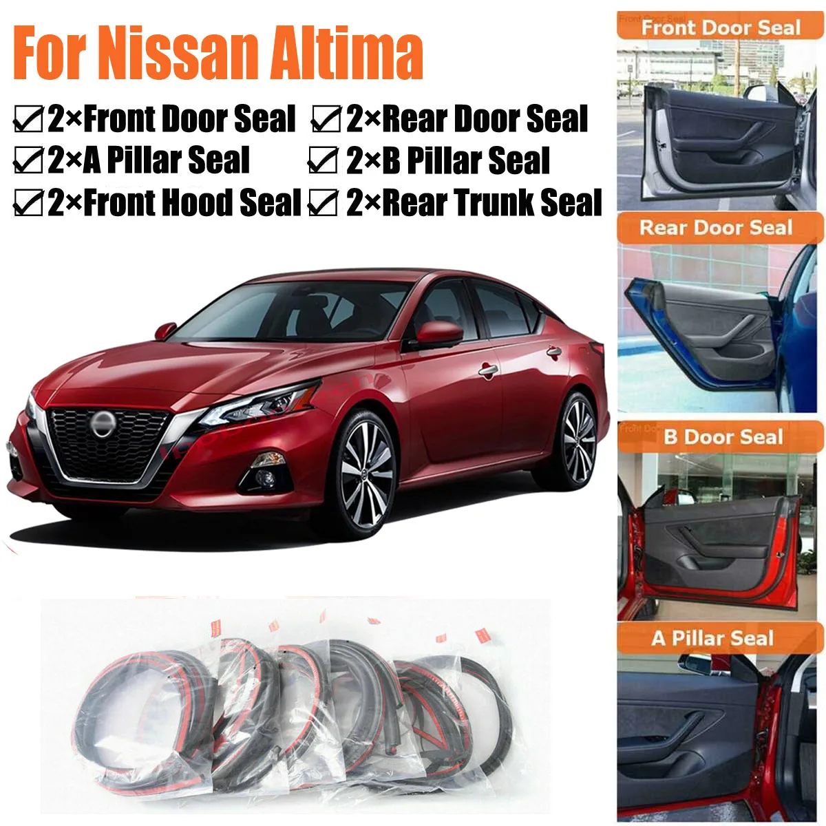 

Brand New Car Door Seal Kit Soundproof Rubber Weather Draft Seal Strip Wind Noise Reduction Fit For Nissan Altima