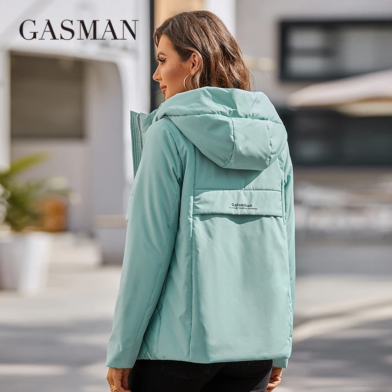 GASMAN 2022 New Women's spring jacket short Casual Fashion Coat women Windproof Warm printing Hooded splicing Design Parka 8219