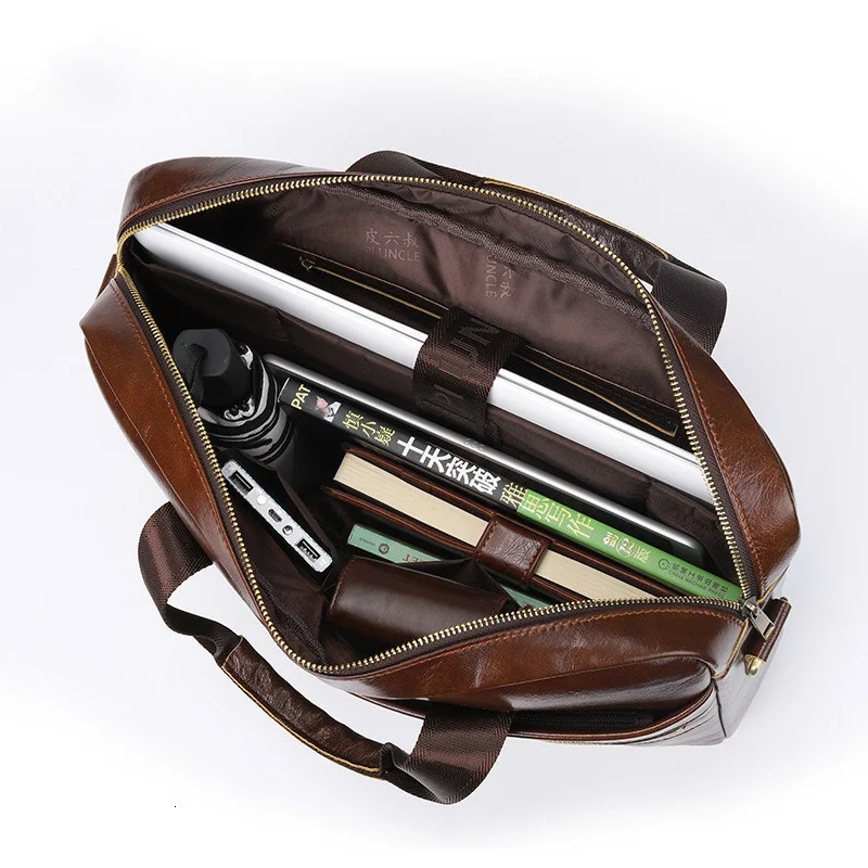 First Layer Cowhide Man Business Briefcase High Quality Single Shoulder Messenger Bag Genuine Leather Luxury Crossbody Handbags