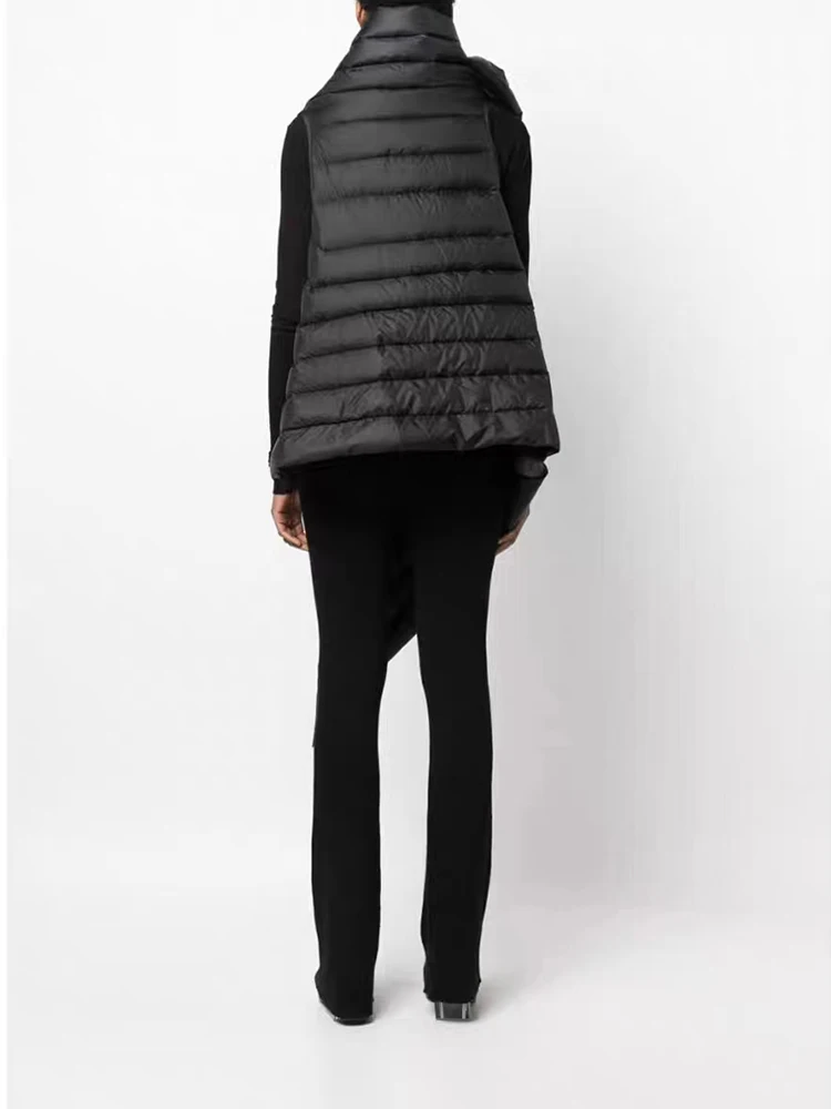 Черный Асимметричный женский пуховик без рукавов с запахом индивидуальный