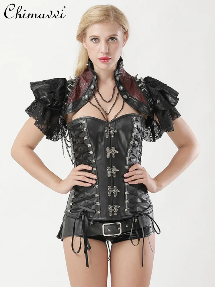 

Dark Series 2023 Spring and Summer New Lace Rivet Punk Shawl Cosplay Vintage Chain Costumes Halloween Costumes for Women