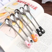 new 1 pcs stainless steel cute cat claw coffee spoons fruit dessert spoon candy tea spoon cat drink tableware kitchen supplies