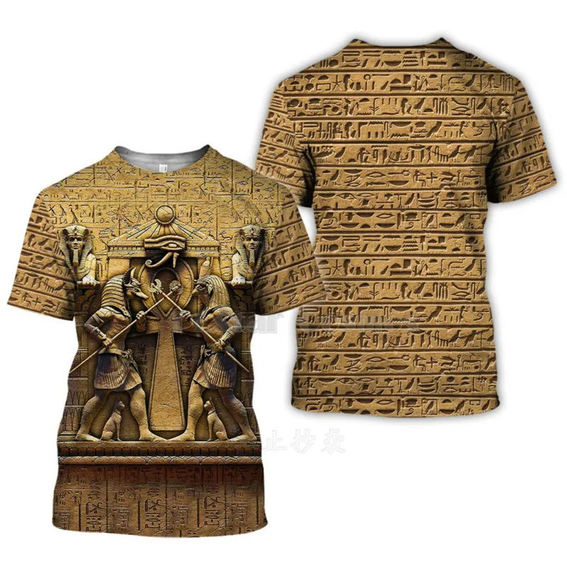 

New Summer Mysterious Vintage Ancient House Egyptian Totem 3d Printed T-shirt Short-sleeve Harajuku Aesthetic Clothing Male Tops