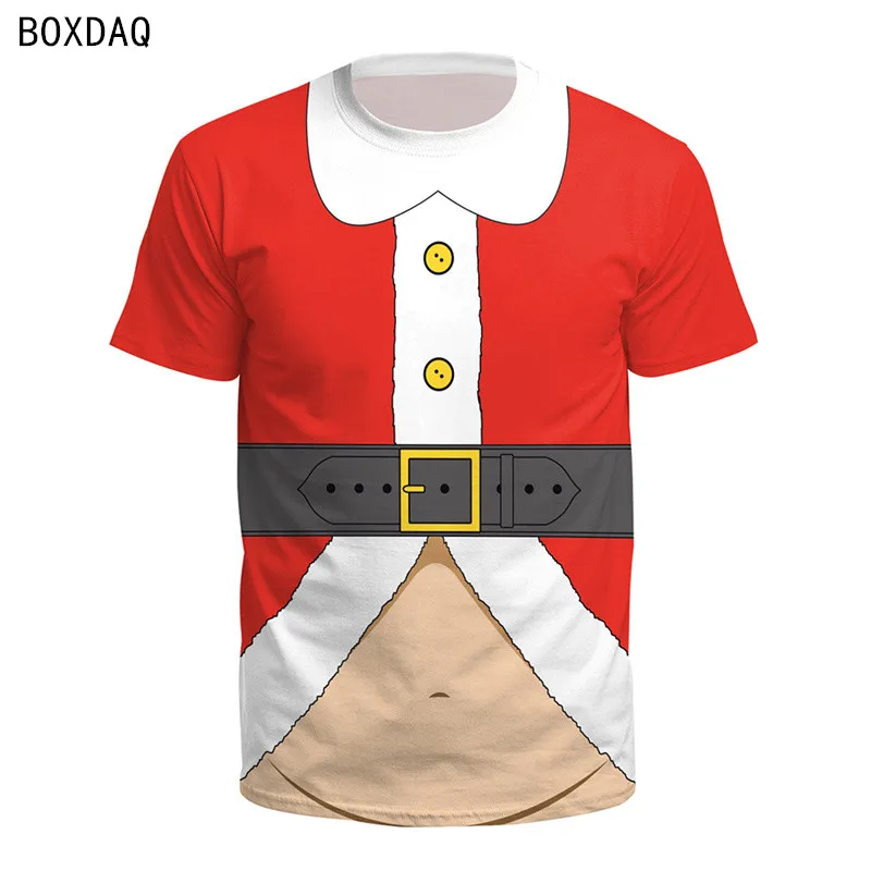 

Мужская Рождественская футболка с 3D рисунком Санта-Клауса, имитация двух предметов одежды, Рождественская Праздничная Повседневная футбол...