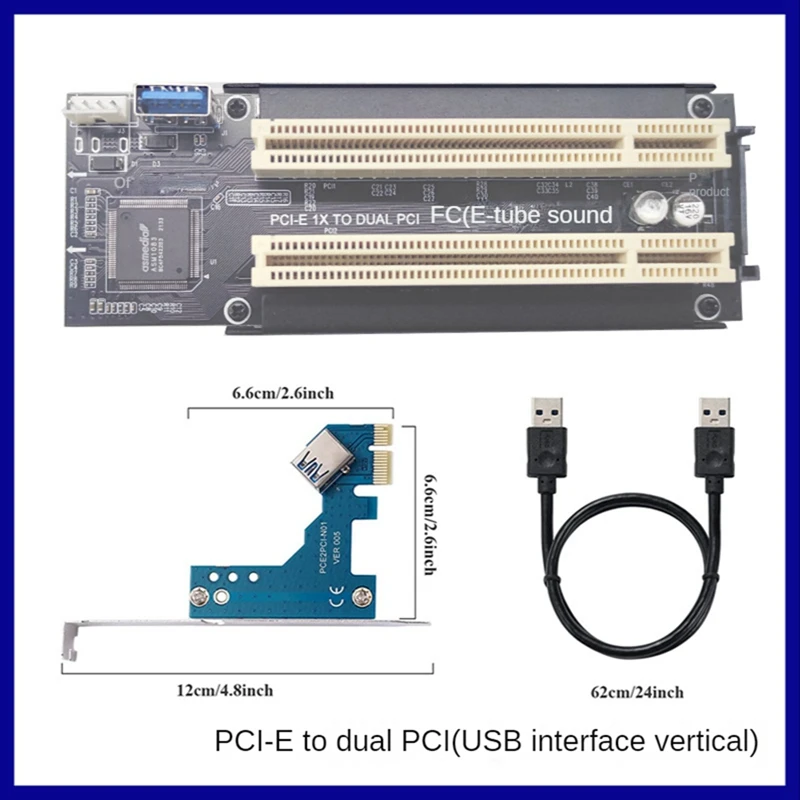

1 Set Pci-E To Dual Pci Card Pci-Express X1 Pcie To 2 Pci Adapter Riser Card With USB 3.0 Cable For Serial Sata Sound Video Card