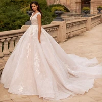 princess ball gown wedding dress hy068 v neck 2022 court train luxury lace appliques floor length dresses vestidos de novia
