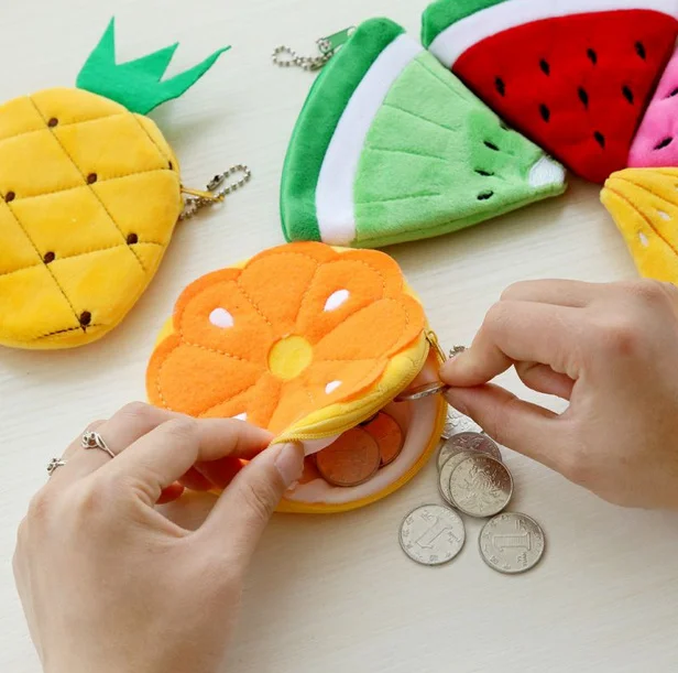 

1PC Cartoon Fruit Plush Coin Purse Key Bag Summer Fruits 10CM Approx. Plush Toy Pineapple Etc Keychain Gift Plush Toys