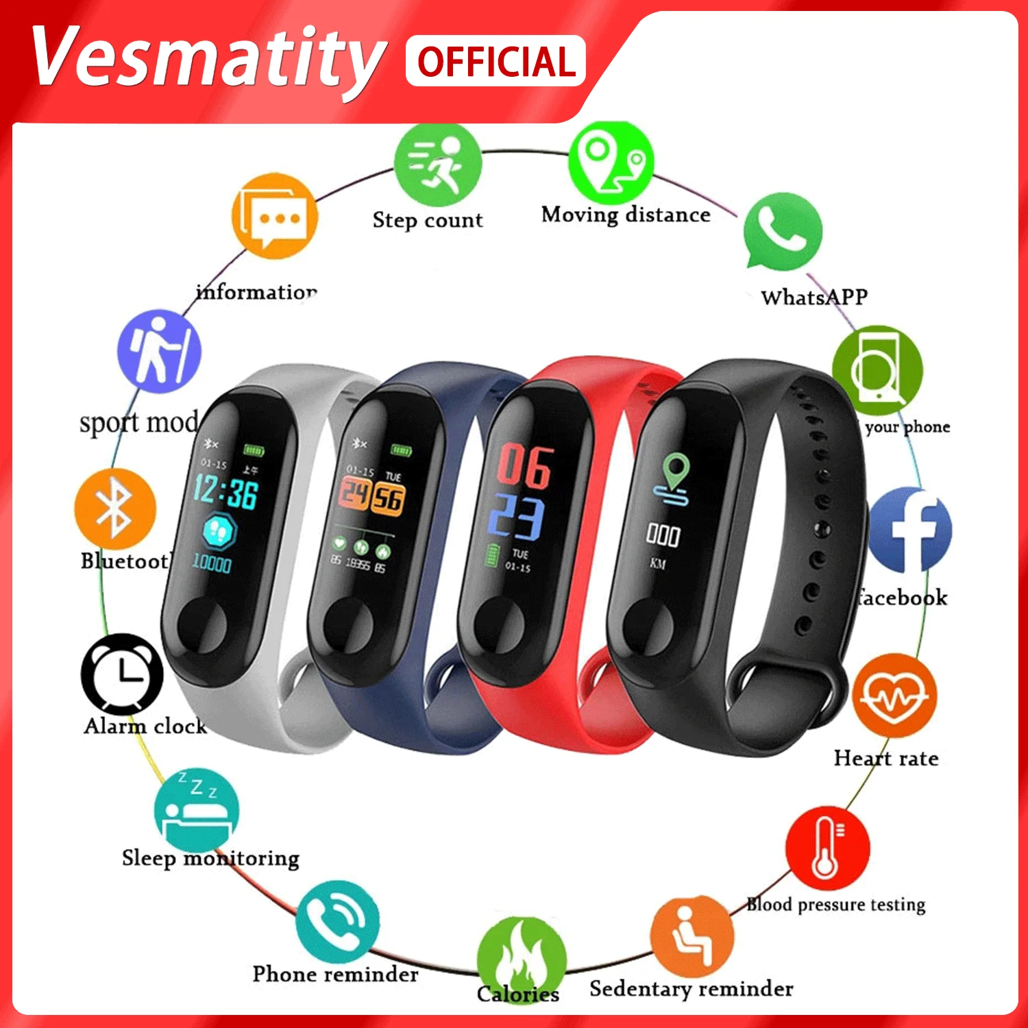 

New M3 Smart Watch Men Fitness Tracker Watches Heart Rate Health Monitor Smart Band Fitness Bracelet Women For Mobile Phone