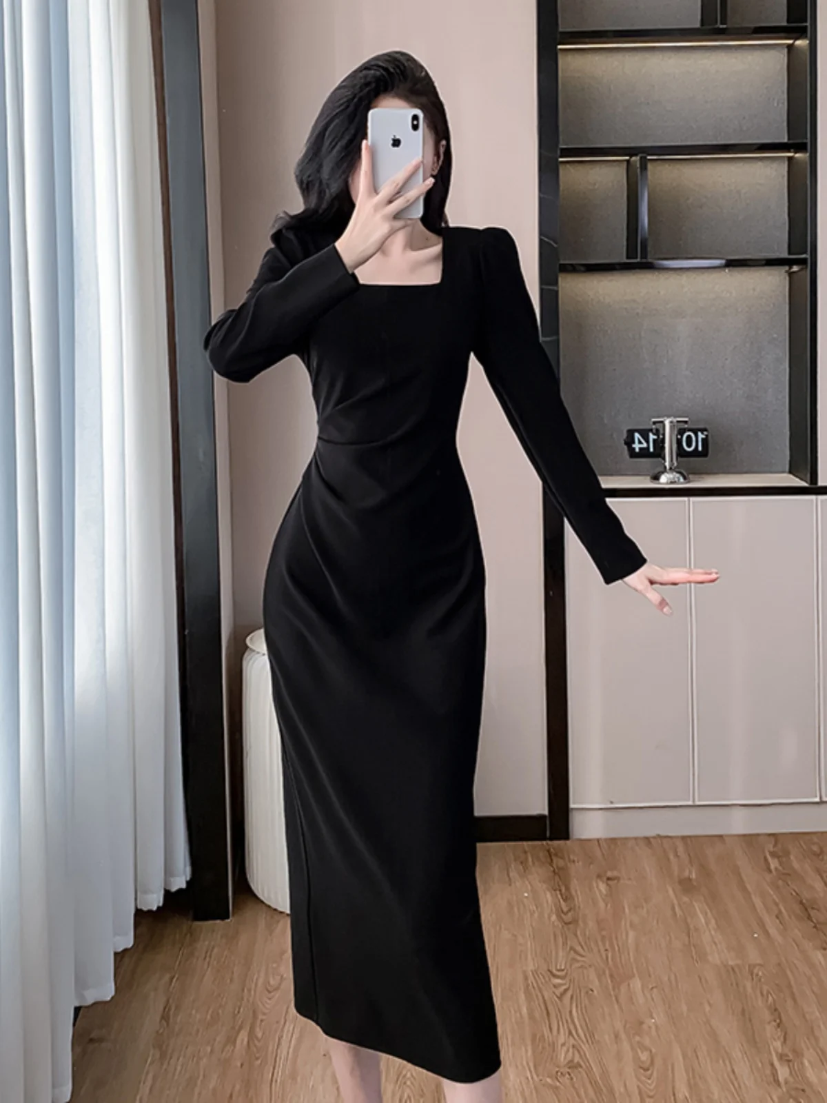 2024 новое элегантное платье с французским вырезом женское осенне-зимнее