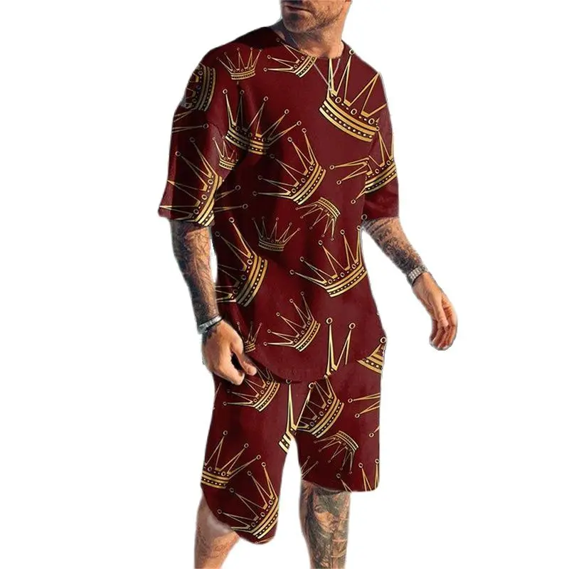 

Men Short Sleeved Sportswear Oversized Trendy T-shirts Shorts Clothes Summer 2023 Round Neck Short Sleeve 3D Printing Streetwear