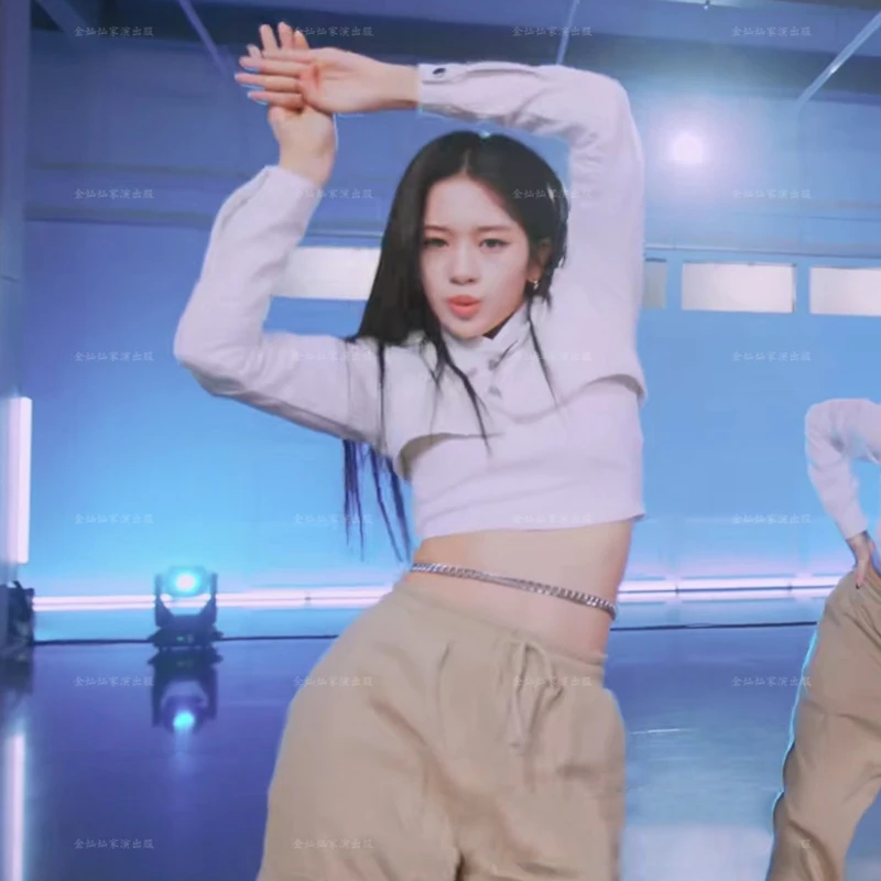 Корейская женская группа джазовый танец белая тонкая футболка с длинным рукавом