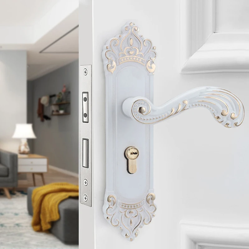 

European Style Ivory White Door Lock For With Key Door Black Gold Entrance Doorables Security Anti-theft Mute Door Lock Hardware