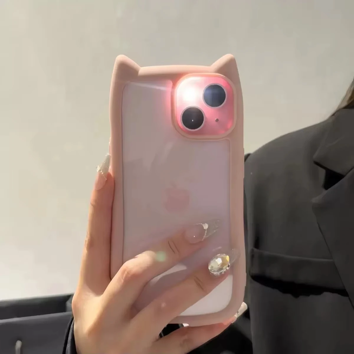 Прозрачный чехол с милыми кошачьими ушками для iPhone 17 Air 12 13 14 15 16 Pro Max 11, противоударная акриловая задняя крышка, силиконовый, кавайный дизайн (art.: 3920dacbd366d) - 3920dacbd366d