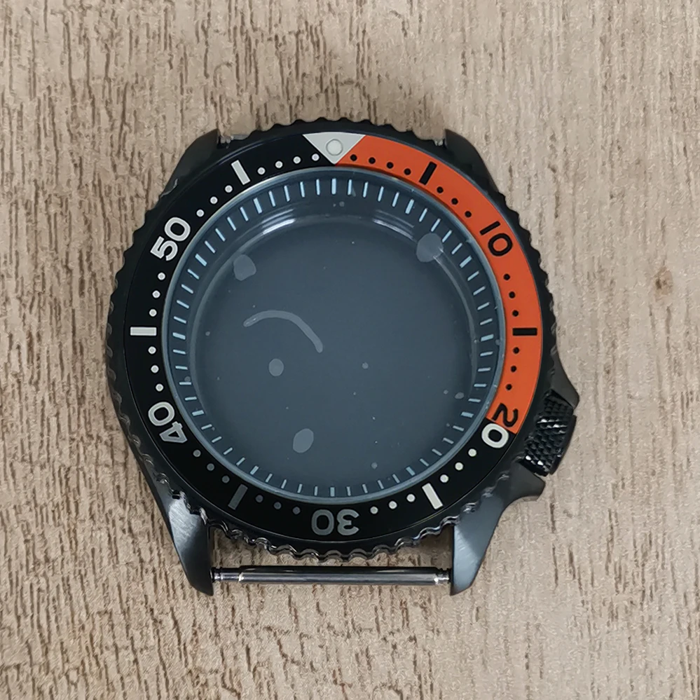 41.5mm Watch Case PVD Black Stainless Steel Black/white Ring Replacement SKX007S Handle Fit NH35 NH36 4R Movement