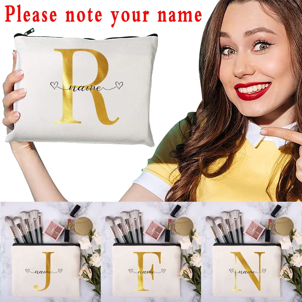 

Cosmetic Bag Women Custom Name 26 Letter Makeup Case Organizer Korean Cosmetic Pouch Travel Toiletry Bag Canvas Beauty Case