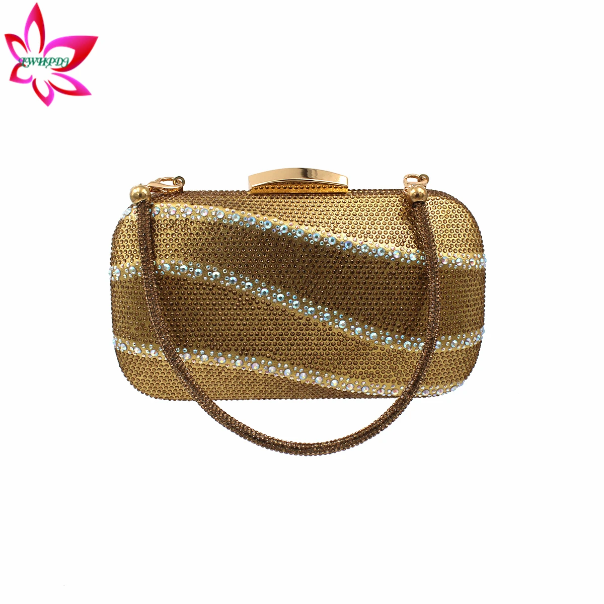 

Spring Summer New Arrivals Italian Women Hadn Bag in Gold Color Decorate with Rhinestone for Wedding Party