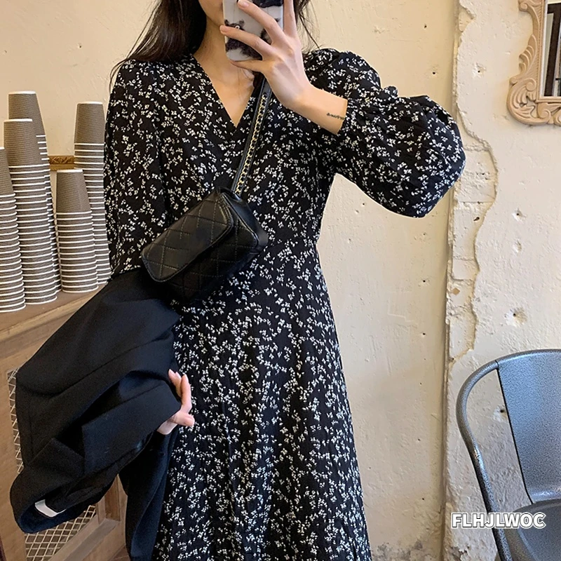 

Шикарная Корейская одежда дизайнерская Весна 2023 Женская Базовая одежда с V-образным вырезом элегантное женское винтажное длинное платье в ...