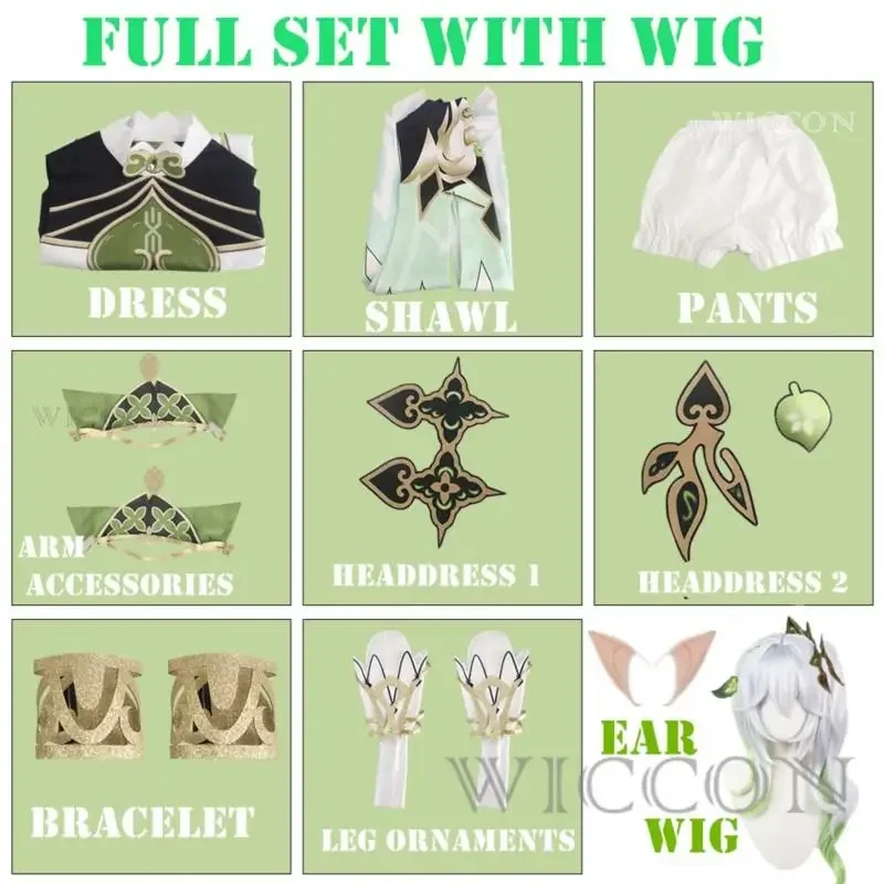 Nahida косплей Genshin Impact Lesser Lord Kusanali костюм платья для девочек парик одежда костюмы