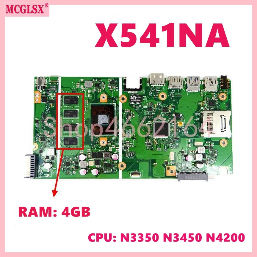 Материнская плата для ноутбука X541NA с N3350 N3450 CPU 4G-RAM, 100% протестирована