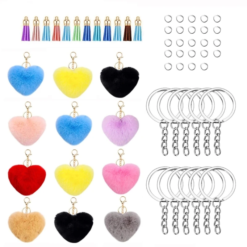 

Colorful Fluffy Pom Pom Keychains Faux Fur Pompoms Keychains with Keyrings and Tassel accessories for Bag Car Phone