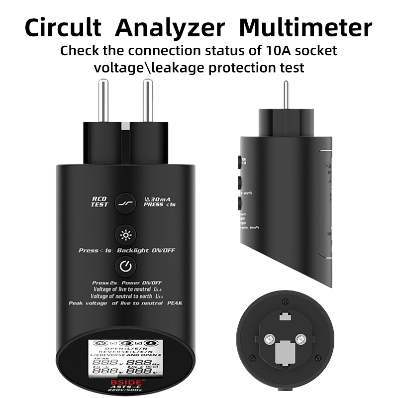 

BSIDE Smart Digital Circuit Analyzer Socket Tester Outlet Checker True RMS EU UK US Outlet Tester RCD GFCI Leakage Socket Tester