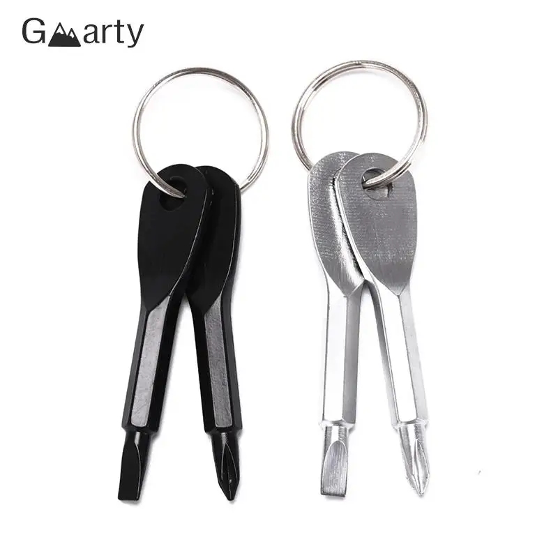 

2Pcs/set Slotted Screwdriver Set EDC Outdoor Multifunction Key Shape Ring Stainless Steel Mini Keychain Pocket Tool Color Random
