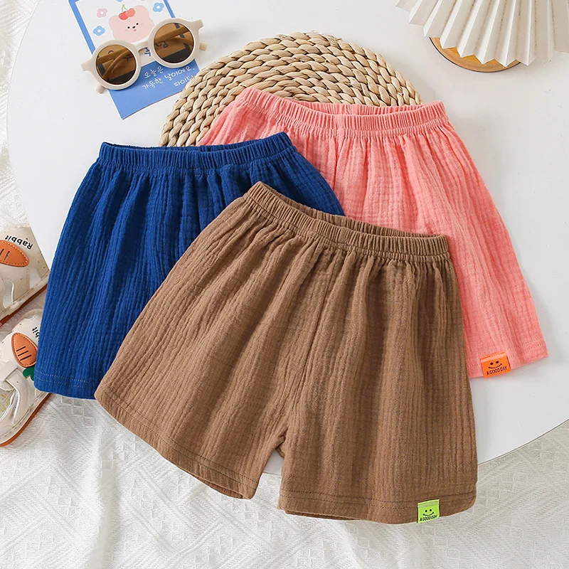 Fashion Shorts Boy Solid Color Children's Clothing Girls Pants Cotton Linen Bread Baby Short bottom Infant korea style 0-8Y DS19 images - 6