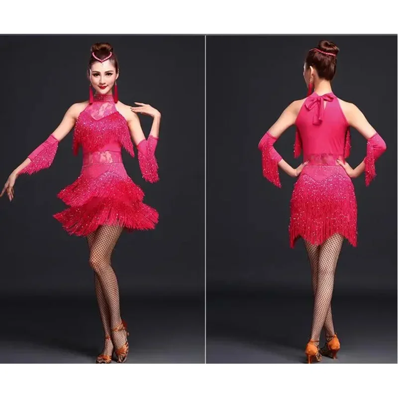 Новое платье для латинских танцев женщин/девочек/женщин сексуальное с бахромой