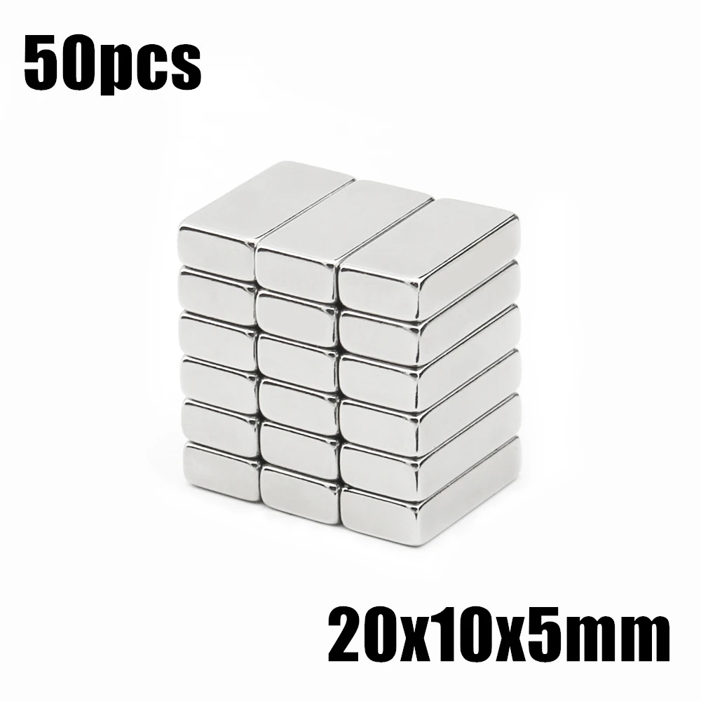 Неодимовый магнит 50 шт. 20x10x5 мм Блок N35 NdFeB сверхмощный сильный постоянный