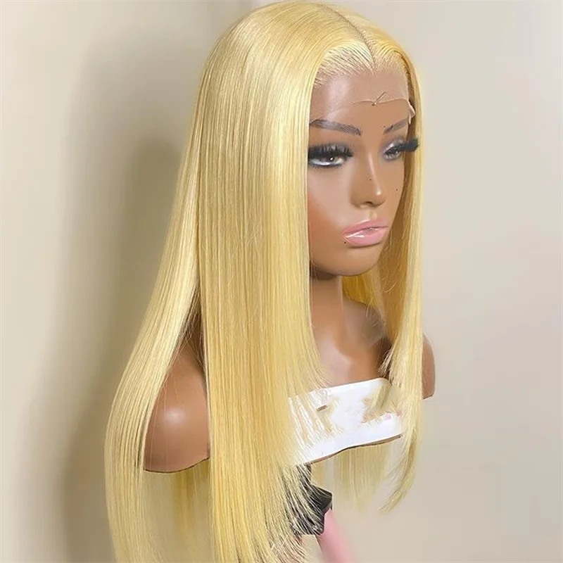 Straight Mixed Human Hair Blend Synthetic Wig Pre Plucked With Baby Hair Transparent Lace Blonde 13x4 Lace Front Wig For Women