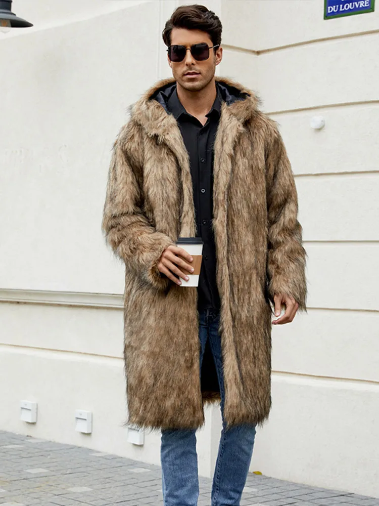 Осенне-зимняя куртка с капюшоном из искусственного меха мужская модная