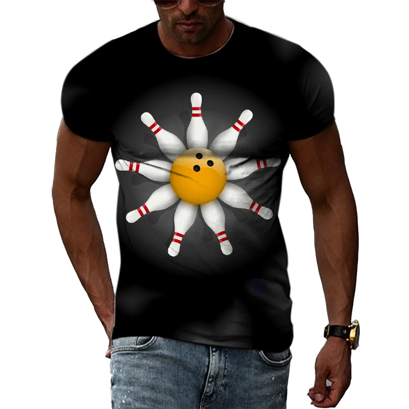 

Summer Quick-drying Sports Bowling Graphic T-shirt Fashion Personality 3D Printing Round Neck Fitness Short-sleeved Trend Top