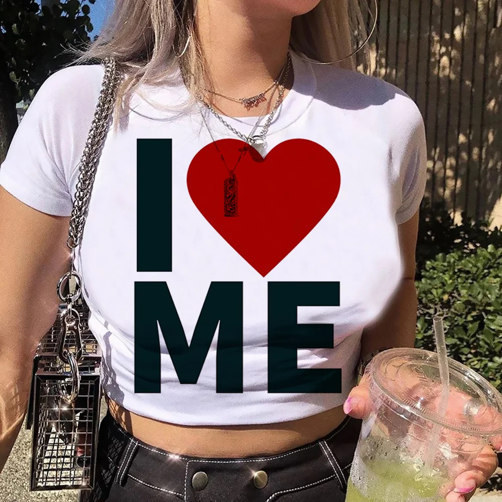 

I LOVE ME print goth yk2 trashy crop top Female aesthetic 2000s Kawaii crop top cropped
