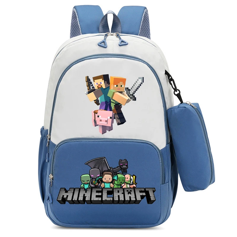 Фото Рюкзак с принтом на тему игры, набор пеналов, школьный рюкзак Minecrafted большой вместимости, пенал для ручек, 2 шт., модные канцелярские принадлежности, школьные принадлежности №4