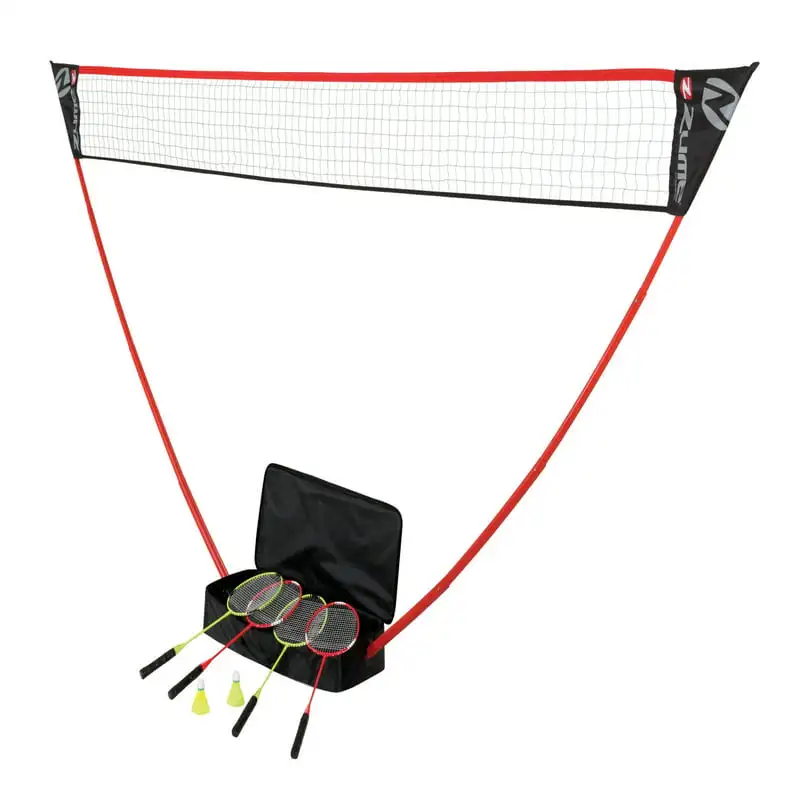 

Portable Badminton Set with Freestanding Base Sets Up on Any Surface in Seconds. Tools or Stakes Required