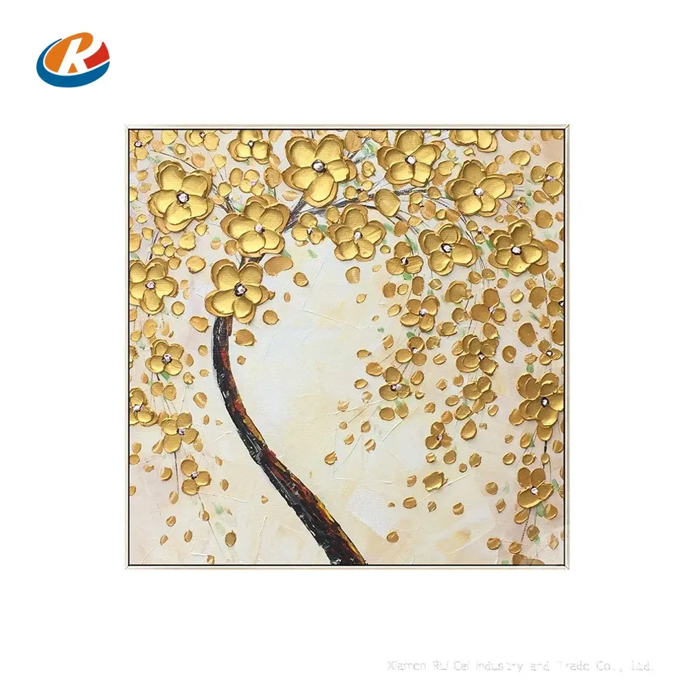 

Golden Flower Tree Pianting3d Texture Abstract Oil Painting Abstract Handmade Canvas DecorativeWall Art